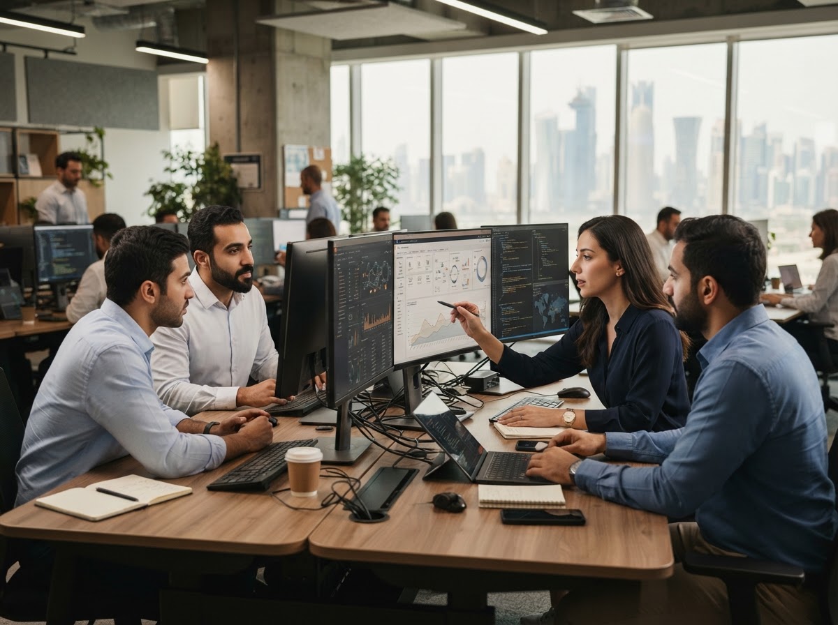 QuantumHub — فريق تحليل البيانات يراجع نتائج النماذج التنبؤية